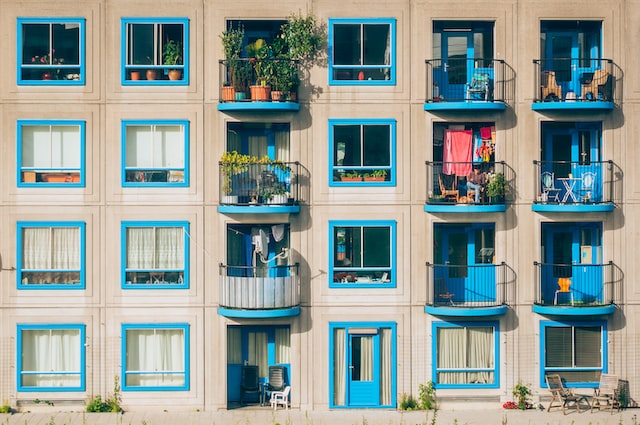 colourful windows on the side of a building